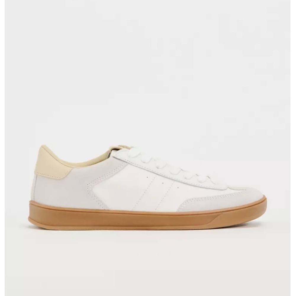ZARA NWOT White Real Leather Low-Top Sneakers Gum Sole
